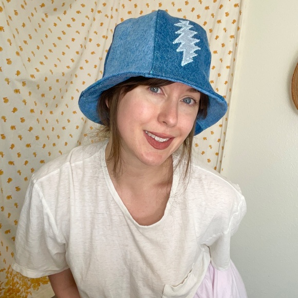 Vintage Denim Grateful Dead Bucket Hat Patchwork Medium OOAK Handmade - Picture 4 of 9